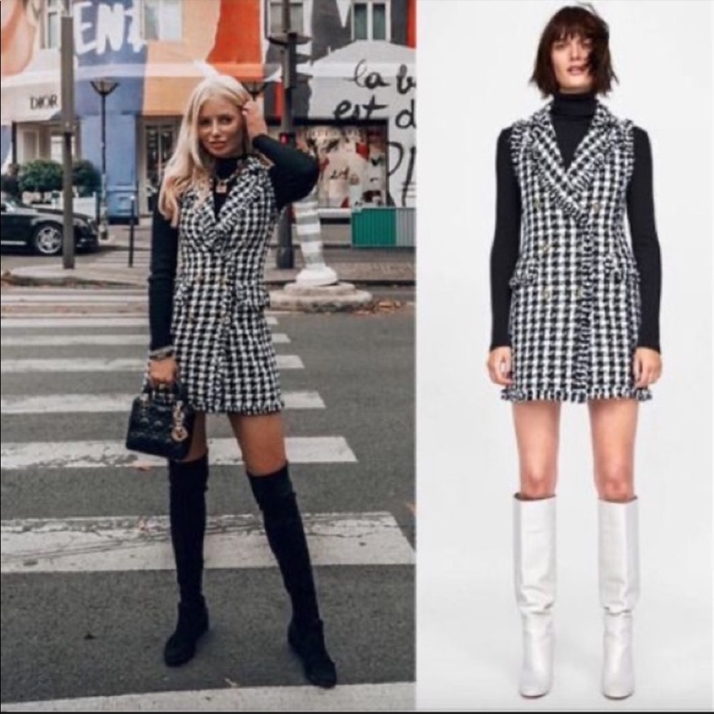 Bloggers favorite black and white tweed Zara dress